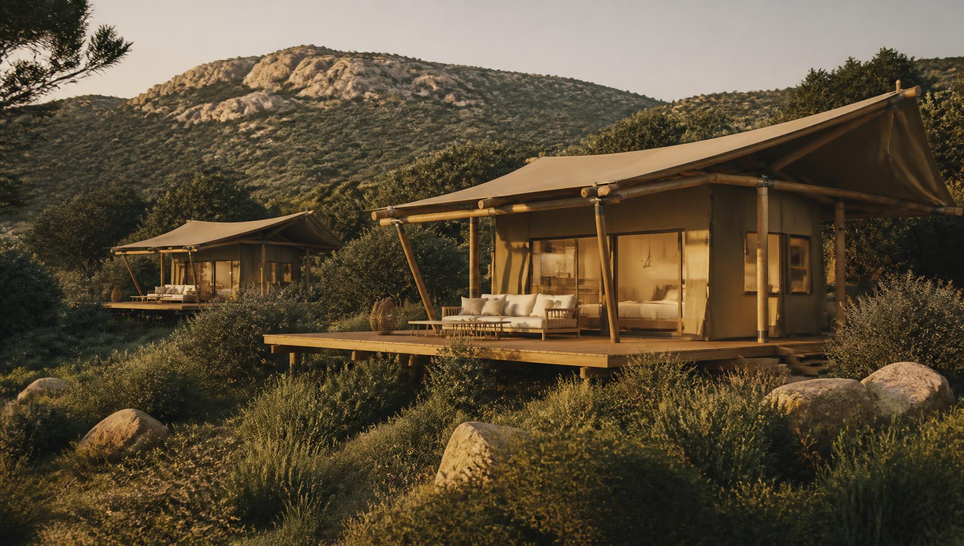 Low-impact luxury canvas and timber cabins in Mediterranean scrubland